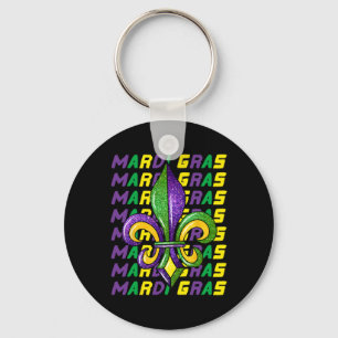 Happy Mardi Gras Carnival Fat Tuesday Fleur De Lis Keychain