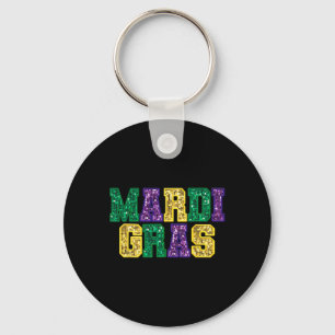 Happy Mardi Gras Carnival Fat Tuesday Fleur De Lis Keychain