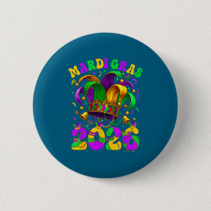 Happy Mardi Gras Carnival Mardi Gras 2026 Jester M 2 Inch Round Button