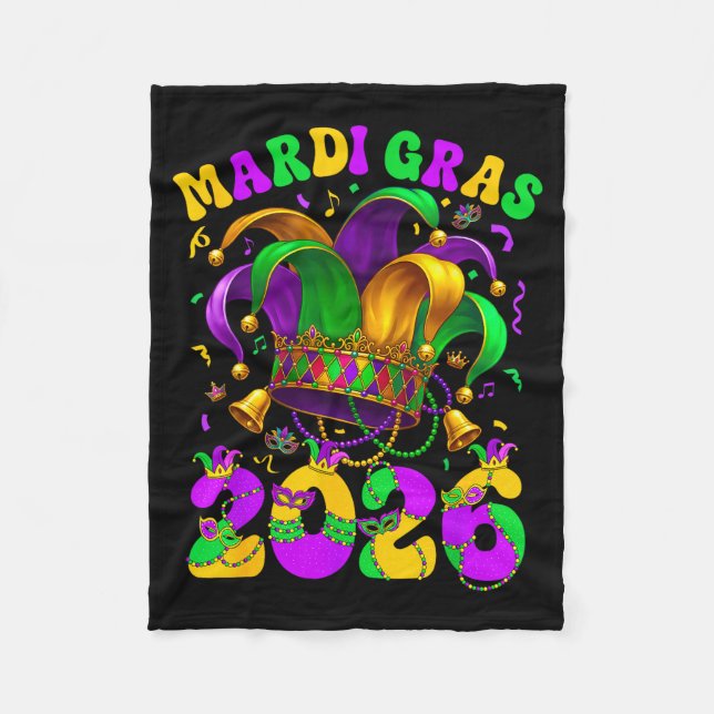 Happy Mardi Gras Carnival Mardi Gras 2026 Jester M Fleece Blanket (Front)