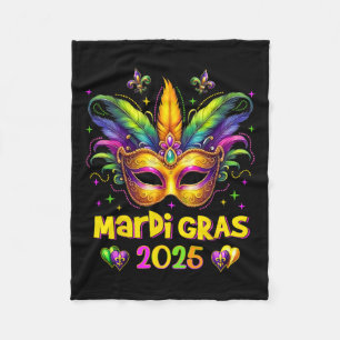 Happy Mardi Gras Carnival Mardi Gras Mask 2025 Jes Fleece Blanket