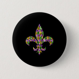 Happy Mardi Gras Carnival New Orleans Fleur De Lis 2 Inch Round Button