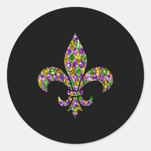 Happy Mardi Gras Carnival New Orleans Fleur De Lis Classic Round Sticker
