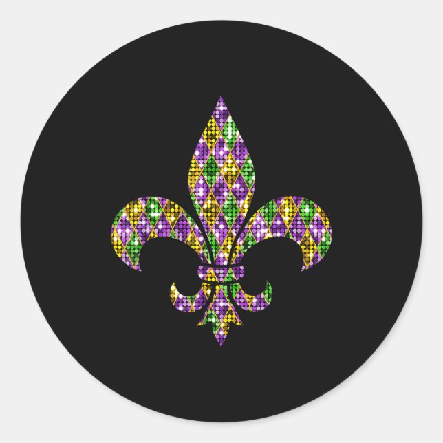 Happy Mardi Gras Carnival New Orleans Fleur De Lis Classic Round Sticker (Front)