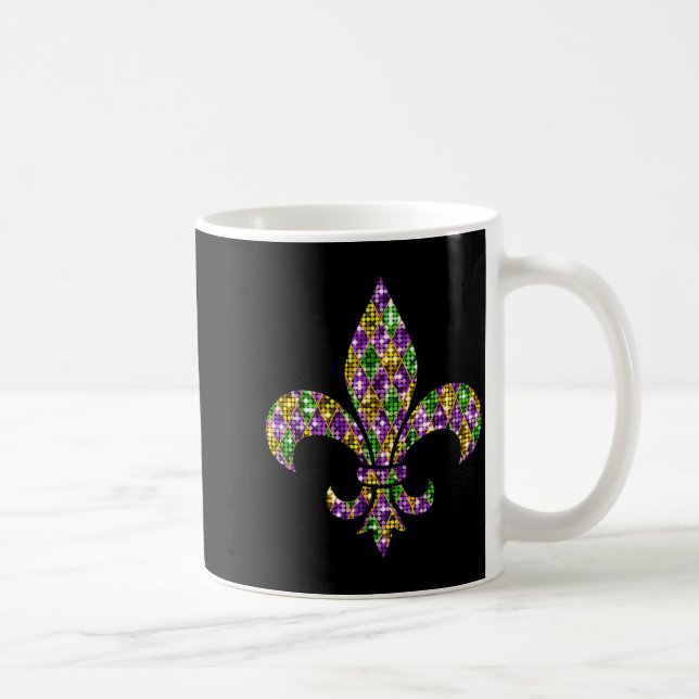 Happy Mardi Gras Carnival New Orleans Fleur De Lis Coffee Mug (Right)