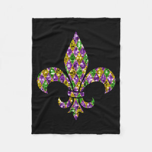 Happy Mardi Gras Carnival New Orleans Fleur De Lis Fleece Blanket