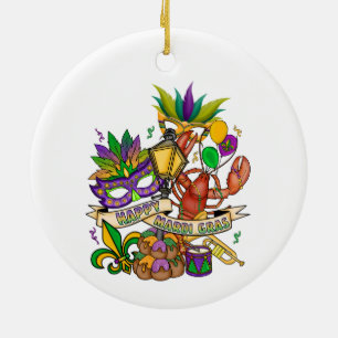 Happy Mardi Gras Ceramic Ornament