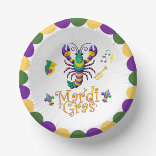 Happy Mardi Gras crayfish trumpet mask Paper Plate