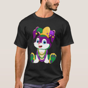 Happy Mardi Gras Cute Bunny Wearing Beads Jester H T-Shirt