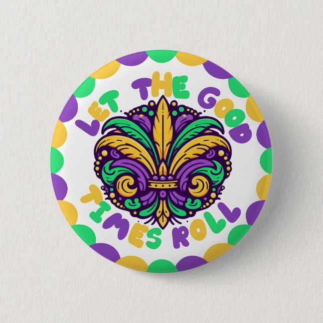 Happy Mardi Gras  fleur-de-lis  2 Inch Round Button (Front)