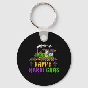 Happy Mardi Gras Jester Train Carnival Parade Part Keychain