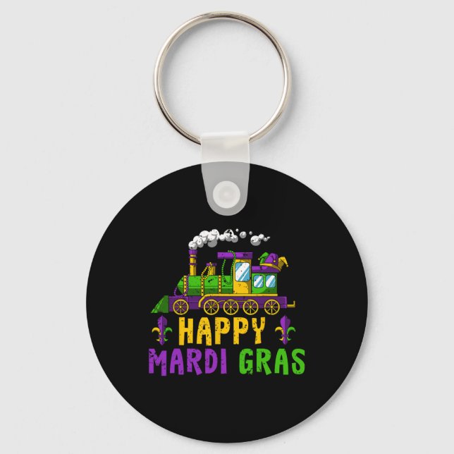 Happy Mardi Gras Jester Train Carnival Parade Part Keychain (Front)