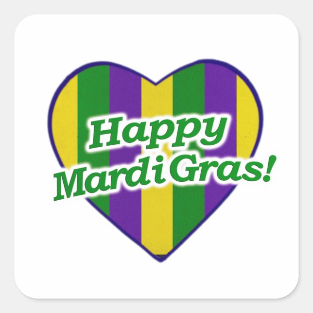 Happy Mardi Gras Logo Square Sticker (Front)