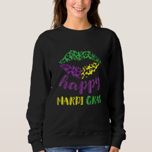 Happy Mardi Gras Party Lips Leopard Carnival Costu Sweatshirt