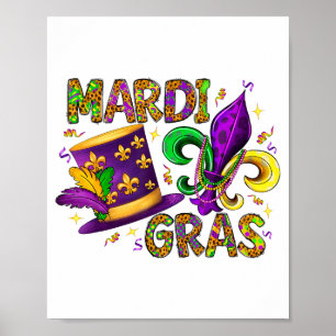 Happy Mardi Gras Top Hat Carnival New Orleans Fleu Poster