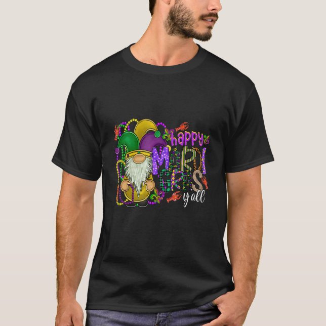 Happy Mardi Gras Y'all Rainbow Crawfish T-Shirt (Front)