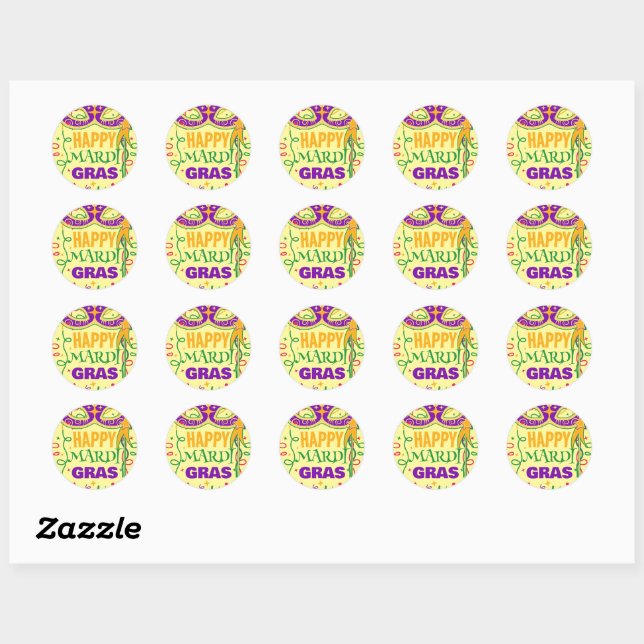 happy mardi gras yellow classic round sticker (Sheet)