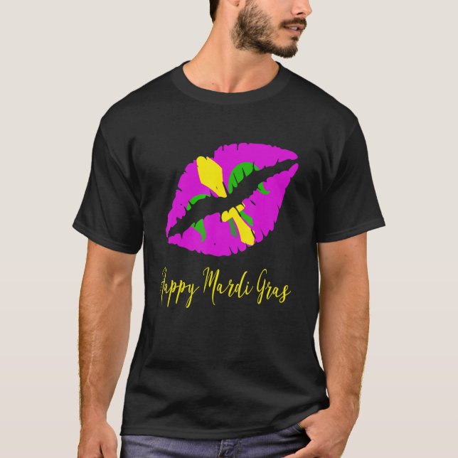 Happy Mardi Grass Purple Lipstick Fleur De Lis Col T-Shirt (Front)