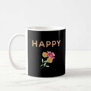 HAPPY, Marquee Light Bulb Letters, Flowers Coffee Mug