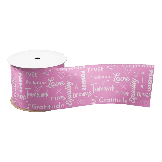 Happy Marriage Advice Pink White Wedding Satin Ribbon (Spool)