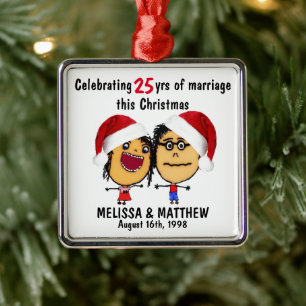 Happy Marriage Christmas Cartoon Metal Ornament