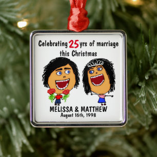 Happy Marriage Christmas Cartoon Metal Ornament