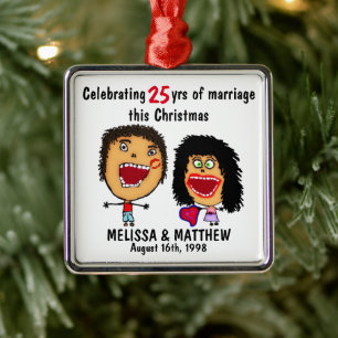 Happy Marriage Christmas Cartoon Metal Ornament