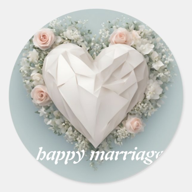 happy marriage plate for weddings classic round sticker (Front)