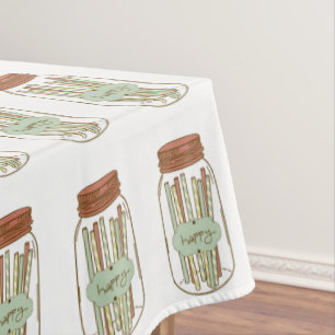 Happy mason jar and straws picnic tablecloth