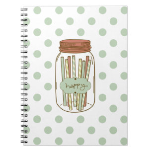 Happy mason jar and straws spiral notebook