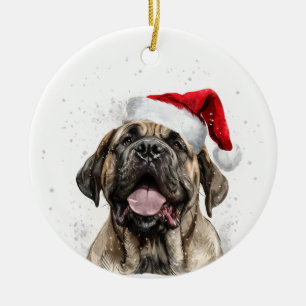 Happy Mastiff Dog Christmas Personalized Ceramic Ornament
