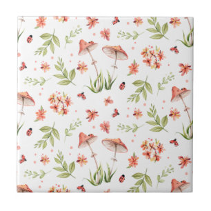 Happy Meadow Ladybug and Mushroom Seamless Tile