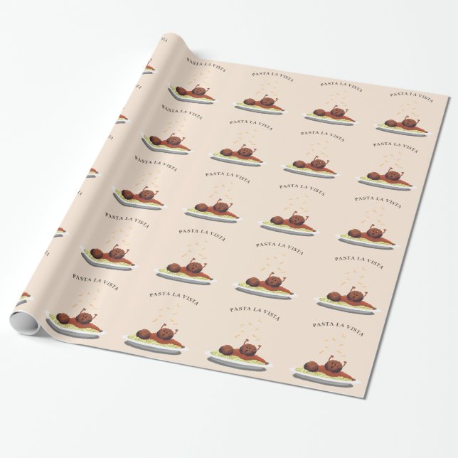 Happy Meatball "Pasta La Vista!" Wrapping Paper (Unrolled)