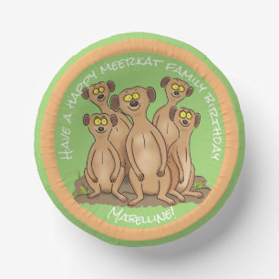 Happy meerkat family birthday cartoon paper plate
