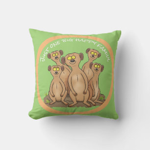 Happy meerkat family cartoon throw pillow
