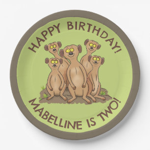 Happy meerkats personalized birthday cartoon paper plate