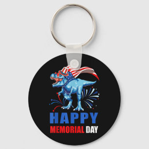 Happy Memorial Day 4th Of July Dinosaur American F Keychain