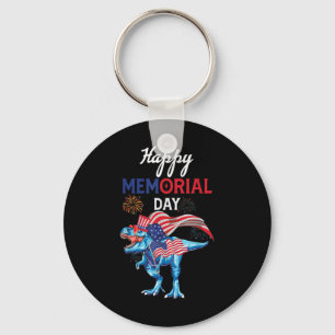 Happy Memorial Day 4th Of July Dinosaur Firework U Keychain