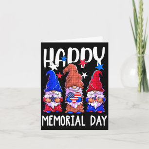 Happy memorial day gnome usa flag american patriot card