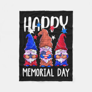 Happy memorial day gnome usa flag american patriot fleece blanket