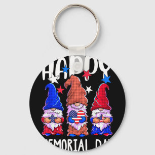 Happy memorial day gnome usa flag american patriot keychain
