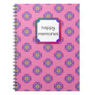 Happy Memories Pink Star Mandala Boho Notebook
