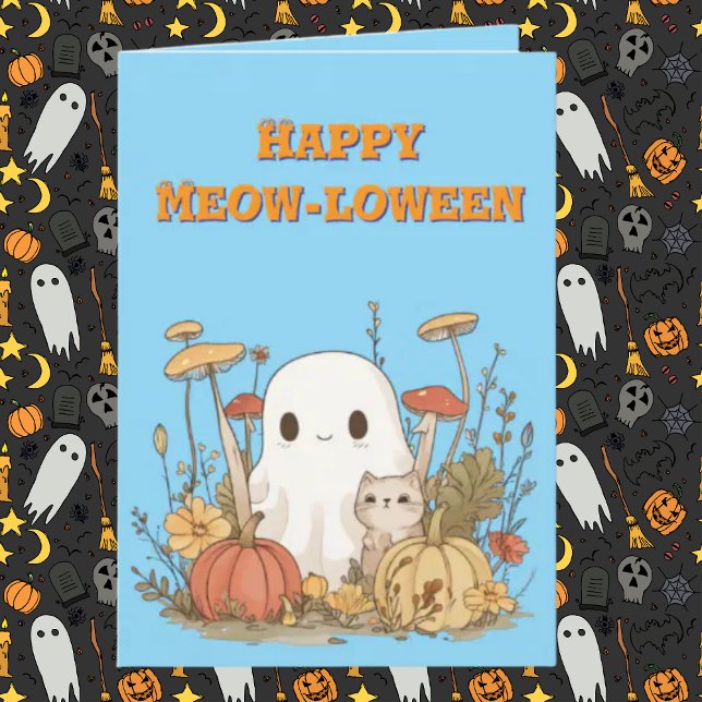 Happy Meow Loween Cat Ghost photo cartes Halloween (Créateur téléchargé)