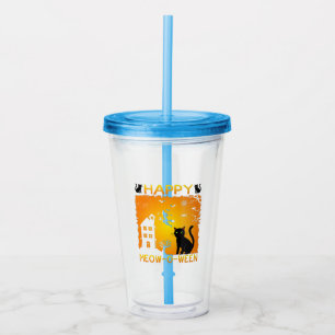 Happy Meow-O-Ween – Black Cats, Haunted House Acrylic Tumbler