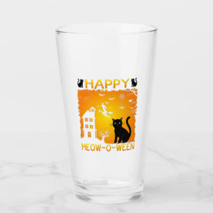 Happy Meow-O-Ween – Black Cats, Haunted House Glass