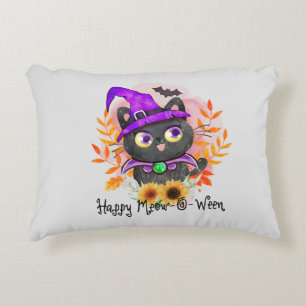 Happy Meow-o-ween -Black Witch Cat Accent Pillow