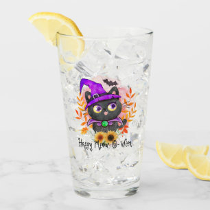 Happy Meow-o-ween -Black Witch Cat Glass