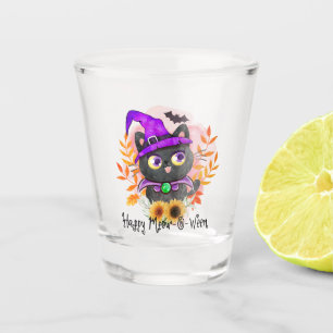 Happy Meow-o-ween -Black Witch Cat Shot Glass