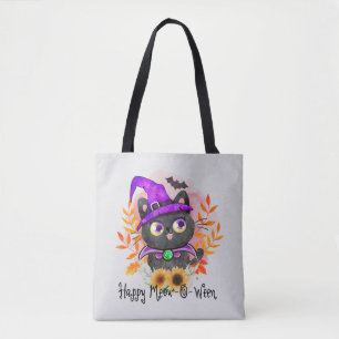 Happy Meow-o-ween -Black Witch Cat Tote Bag