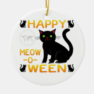 Happy Meow-O-Ween Ceramic Ornament